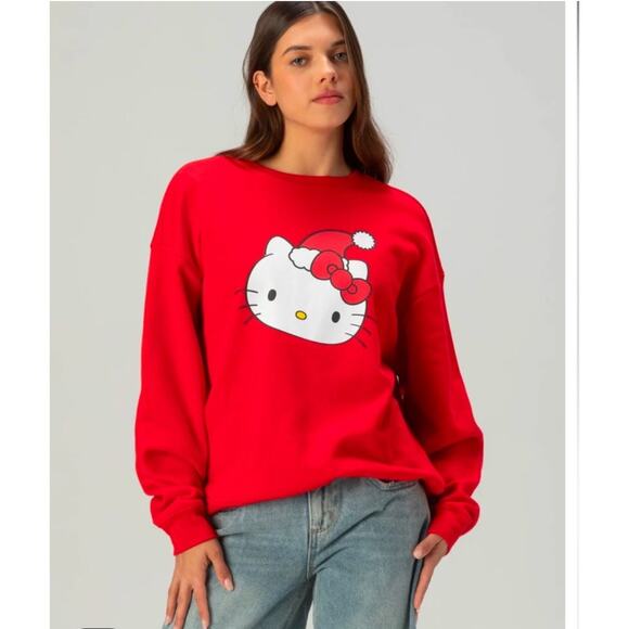 Hello Kitty Christmas Hat Crewneck Sweatshirt Women’s XL Red Sanrio Holidays - Picture 1 of 5